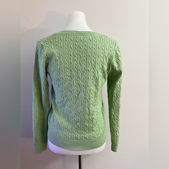 Charter Club Cotton V-neck Cable Knit Light Green Sweater Fall Preppy Classic - Picture 3 of 6